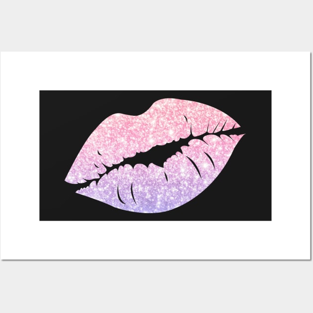 Pastel Pink Purple Ombre Faux Glitter Lips Wall Art by Felicity-K